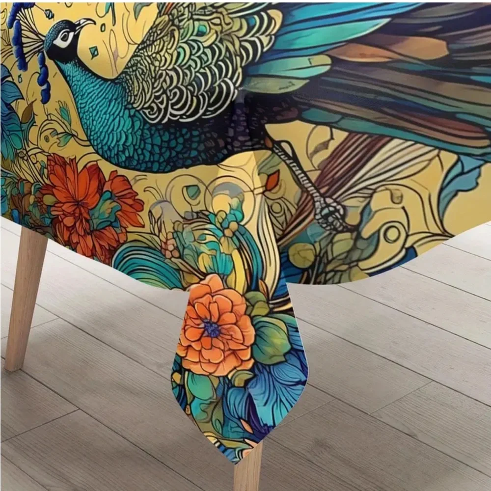 Bohemian Floral Peacock Square Tablecloth